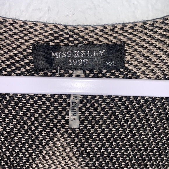 Miss Kelly 1999 Tan Black Stripped Fringe Short Sleeve Cardigan Size M/L - Picture 5 of 9